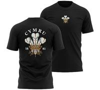 Welsh Supporters Rugby T Shirt Mens 1881 Cymru Feathers Wales Badge Tee, XXL, Black
