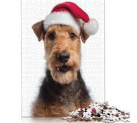 Welsh Terrier Dog with Santa Hat Portrait Puzzle 300 Piece Adult Jigsaw Puzzle Puzzles for Adults & Teenager for Adults Puzzles 300pcs (40x28cm)
