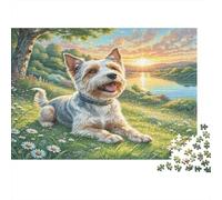 Welsh Terrier Jigsaw Puzzles for Adults: Dog by Sunset Lake Educational Games for The Whole Family Women 70x50cm/1000pcs