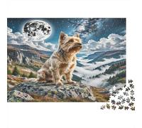 Welsh Terrier Premium Paper Terrier on Rocky Mountain Cliff at Night DIY Jigsaw Puzzle Mind Stimulating Stocking Filler 70x50cm/1000pcs