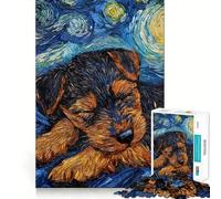 Welsh Terrier Puppy Starry Night Jigsaw Puzzles 1000 Cognitive Skill Toy Smooth Burr Free Surface Relaxing Indoor Group Activity (38x52cm)