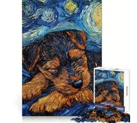 Welsh Terrier Puppy Starry Night Jigsaw Puzzles for Teenagers 1000 Focus Ability Relaxed Leisure Interlock Well Best Gift (38x26cm)