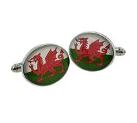 Welsh Wales Flag Oval Cufflinks Presented in a Cufflink Box