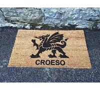 Welsh Welcome Door Mat Welsh Dragon Gift Wales Flag Doormat Home Doormat Non Slip Entrance Rugs for Front Door, Inside Outside Entry, Porch 50x80cm