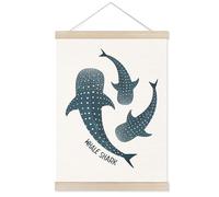 Welshower Coastal Beach Ocean Whale Shark Poster Hanger Frame, Ocean Beachy Whale Shark Wall Art Prints Decor for Kids Nursery Bedroom Playroom Home Living Room Framed, 12x16 Inch
