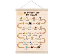 Welshower Islamic Nursery Poster Hanger Frame, 25 Prophets in Islam Arabic Educational Wall Art Prints Decor for Muslim Kids Room Nursery Playroom Classroom, 12x16 Inch