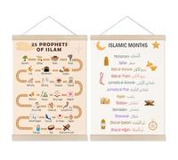 Welshower Islamic Nursery Poster Hanger Frame, 25 Prophets in Islam Arabic Educational Wall Art Prints Decor for Muslim Kids Room Nursery Playroom Classroom, 12x16 Inch,set of 2