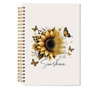 Welshower Sunflower Butterfly Inspirational Spiral Notebook Journal, Motivational Notebook for Women Men, Sunflower Gifts for Women, Positive Affirmation Journal, 5.5x8.3 Inch