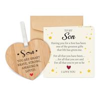 Welsky Son Birthday Card with Envelope, Birthday Card For Son Adult with Wooden Plaque, 18th 21st 30th Birthday Christmas Wedding Fathers Day Graduation Gifts for Sons Boy Adult from Mum Dad