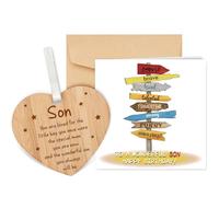Welsky Son Birthday Card with Envelope, Birthday Cards for Son Greeting Cards with Wooden Heart Plaque, 16th 18th 21st 30th 40th Birthday Card for Sons from Mum Dad Parents