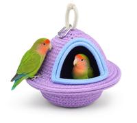 welsteepse Large Bird Nest for Cage, Woven Cotton Bird Bed for 2 Parakeets, Sturdy Shape-Retaining Parrot Sleeping Hut, Warm Cozy Nesting House Hideout for Budgie, Canary, Finch & Small Birds