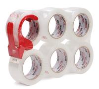 WELSTIK 6 Pack 50MM x 100M Heavy Duty Clear Packaging Tape with Free Dispenser, Industrial Shipping Box Transparent Packing Tape for Moving, Office, Home