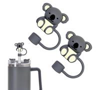 Weltaz Cute Koala Straw Cover for Stanley 40 and 30 oz Tumblers, Gray Animal Cup Topper, Reusable Straw Cap Stopper Set of 2