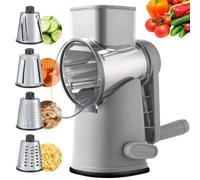 Weltonhm Rotary Cheese Graters with 4 Blades, Hand Crank Cheese Grater with Waffle Slicer, Red, Black and White Cheese Shredder with Suction Base, Easier for Shredding & Grating (Grey, 4 Graters)