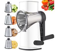 Weltonhm Rotary Cheese Graters with 4 Blades, Hand Crank Cheese Grater with Waffle Slicer, Red, Black and White Cheese Shredder with Suction Base, Easier for Shredding & Grating (White, 4 Graters)