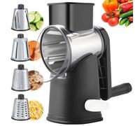 Weltonhm Rotary Cheese Graters with 4 Blades, Hand Crank Cheese Grater with Waffle Slicer, Red, Black and White Cheese Shredder with Suction Base, Easier for Shredding & Grating (Black, 4 Graters)