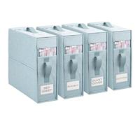 WELTRXE Bed Sheet Organizer, 4 Pack Foldable Bedding Organiser with Handle and Window, Foldaway Closet Storage Bins, Storage Container Box for King Queen Sheet Duvet Cover Set Blanket Clothes, Blue