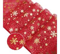 WELTRXE Christmas Table Runner Roll, 28cm x 5M Gold Foil Snowflakes Pattern on Red Table Runner, Reusable Cuttable Runner for Table, Gift Wrapping Xmas Festival Dinner Table Cloth Decor Decoration