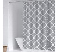 WELTRXE Moroccan Fabric Shower Curtain with Hooks, Waterproof Polyester Geometric Pattern Bathroom Curtains, Machine Washable, 72 x 72 inches, Gray