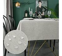 WELTRXE Rectangle Table Cloth,140x200cm,Faux Linen Tablecloth,Water Resistant Spill Proof Wipeable Polyester Dining Table Cover for Cafe Restaurant Buffet Tabletop Decoration,Silver Grey