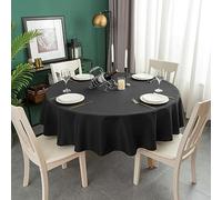 WELTRXE Round Table Cloth,150cm Diameter,Faux Linen Tablecloth,Water Resistant Spill Proof Wipeable Polyester Dining Table Cover for Cafe Restaurant Buffet Tabletop Decoration,Black