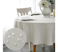WELTRXE Round Table Cloth,150cm Diameter,Faux Linen Tablecloth,Water Resistant Spill Proof Wipeable Polyester Dining Table Cover for Cafe Restaurant Buffet Tabletop Decoration,Silver Grey