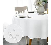 WELTRXE Round Table Cloth,180cm Diameter,Faux Linen Tablecloth,Water Resistant Spill Proof Wipeable Polyester Dining Table Cover for Cafe Restaurant Buffet Tabletop Decoration,White