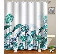WELTRXE Shower Curtains, Bathroom Shower Curtain with 12 Hooks, Waterproof Polyester Fabric Bathtub Curtain, Weighted Hem, Quick Dry, Mildew & Mold Resistant, Home Decor, 183x183cm, Tropical Monstera