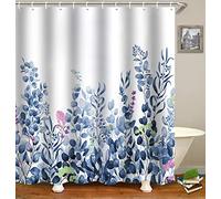 WELTRXE Shower Curtains, Bathroom Shower Curtain with 12 Hooks, Waterproof Polyester Fabric Bathtub Curtain, Weighted Hem, Quick Dry, Mildew & Mold Resistant, Home Decor, 183x183cm, Blue Eucalyptus