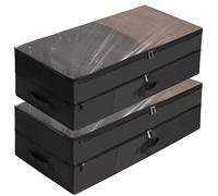 WELTRXE Under Bed Storage, 2 Pack 70L Double Layer Large Underbed Storage Box with Lid, Extensible Clothes Storage Bag, Foldable Wardrobe Storage Organiser for Blanket, Clothing, Shoes, Toys, Black