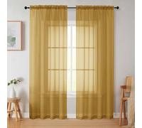 WelvetBLK Gold Sheer Curtains 84 Inches Long 2 Panels, Soft Airy Light Filtering Curtains for Bedroom Living Room, Modern Rod Pocket Privacy Drapes Window Treatments, Gold, Total Wide 84 Inch