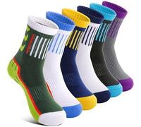 Welwoos 6 Pairs Kids Boys Girls Athletic Basketball Youth Sports Crew Cotton Breathable Soft Color Block Stripe Socks 5-8 Years, Colour block stripes, 5-8 Jahre