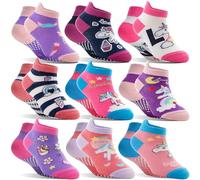 Welwoos Baby Girls Toddlers Grips Socks Kids Non Slip Anti Skid Ankle Unicorn Gift Cotton No Show Socks 9 Pairs Stocking Fillers (Purple Unicorn, 1-3 Y)