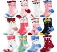 Welwoos Baby Girls Toddlers Grips Socks Non Slip Anti Skid Funny Animal Cartoon Cosy Crew Cotton Gifts Socks 12 Pairs Stocking Fillers(Animal Color Series,6-12 Months)