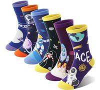 Welwoos Boys Kids Socks Crazy Fun Novelty Funny Cotton Crew Children Teenage Boys Gift Stocking Fillers Socks 6 Pairs(Space,3-5Y)