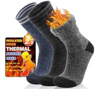 Welwoos Heated Thermal Socks for Men & Women Warm Winter Ski Thick Boot Insulated Gift Stocking Fillers Socks 3 Pairs (Stripe B,M)
