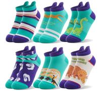 Welwoos Kids Boys Ankle Socks No Show Funny Odd Cute Cartoon Novelty Funky Cotton Low Cut Socks 6 Pairs Gifts Stocking Fillers for Boys Kids(Dinosaur,1-3 Y)