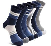 Welwoos Kids Boys Socks Athletic Sport Crew Breathable Cotton Trainer Basketball Running Gift Socks 6 Pairs Stocking Fillers((Grey Blue,3-5Y)