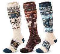 Welwoos Merino Wool Ski Socks for Womens Mens Thermal Heated Winter Warm Thick Knee High Gift Sock Stocking Fillers for Skiing Outdoor Sports Snowboarding 3 Pairs (Blue/Black/Grey a,M)