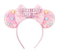 WelyHM Glitter Sequin Birthday Girl Mouse Ears Bow Headband Hair Bands for Birthday Party