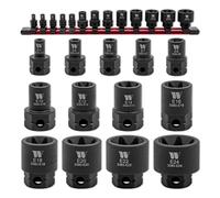 WELZH Extra Stubby Impact E-Socket Set 13pc 1/4in Drive E4 E5 E6 E7 E8 E10 E12 E14 E16 E18 E20 E22 E24 Hex Shank S2 Steel Sockets for Recessed E-Torx Fasteners Workshop Use