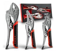 WELZH Grip Lok Locking Plier Set 3pc 250mm 180mm 150mm Automatic Self Adjusting Curved Jaw Long Nose Quick Release Clamping Gripping Heavy Duty Professional Workshop Automotive Use 5453-WW