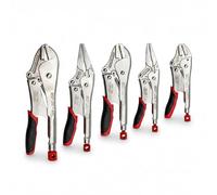 WELZH Grip-Lok Locking Plier Set 5pc Straight and Long Nose Pliers Adjustable Tension Quick Release Reinforced Jaws 2X Durability Heavy Duty Multi Size Grips for Automotive Repair Garage Workshop Use