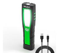 WELZH Mini-Sirius Rechargeable LED Inspection Lamp Green 600lm COB 150lm Eco 120lm Top Light USB-C Charging IP65 IK09 Workshop Light for Automotive Maintenance Under Bonnet Garage Portable 6099-WW