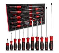 WELZH Screw Mate Screwdriver Set 11pc Phillips Pozidriv PH0 PH1 PH2 PH3 PZ1 PZ2 PZ3 S2 Chrome Vanadium Steel Hex Shank Extended Reach DIN Standard Professional Workshop Use 6503-WW