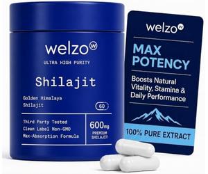 Welzo 9-in-1 Shilajit Complex Capsules 1480mg - Pure Himalayan Shilajit with Ashwagandha, Panax Ginseng, Rhodiola Rosea & Ginkgo Biloba - High Strength Natural Energy & Vitality Support - 60 Capsules