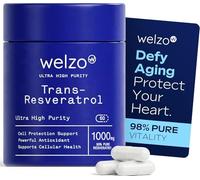 Welzo Trans-Resveratrol 1000mg Per Serving - 60 Vegetarian Capsules | High-Strength Antioxidant for Anti-Ageing, Cellular Purity & Longevity | 98% Standardised Japanese Knotweed | Third-Party Tested