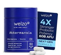 Welzo Ultra Purity Akkermansia 60 Billion AFU - Next-Gen Probiotic Supplement with Inulin & Lactobacillus - 60 Vegan Capsules for Gut Health, Metabolism & Digestive Support