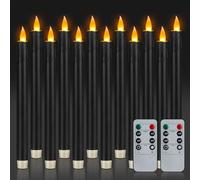 wemarry 10" Flameless Taper Candles with Remote, 12 Pcs Black Electric Led candlesticks, Plastic Tall Taper Candles Battery Operated with Flickering Flame for Halloween Christmas Wedding Home Décor