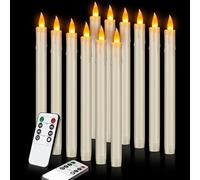 wemarry Flickering Flameless Taper Candles, 10" Fake Taper Candles Battery Operated with Timer, Long Lasting-Ivory Electric Led Candlesticks for Xmas Halloween Wedding Home Décor(Ivory Drip, 12 Pack)